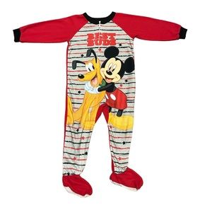 Red and Gray Disney Goofy and Mickey Best Buds Footie Pajamas